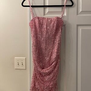 Oh Polly Ziya - Embellished draped strapless A-Line mini Dress  in Pink